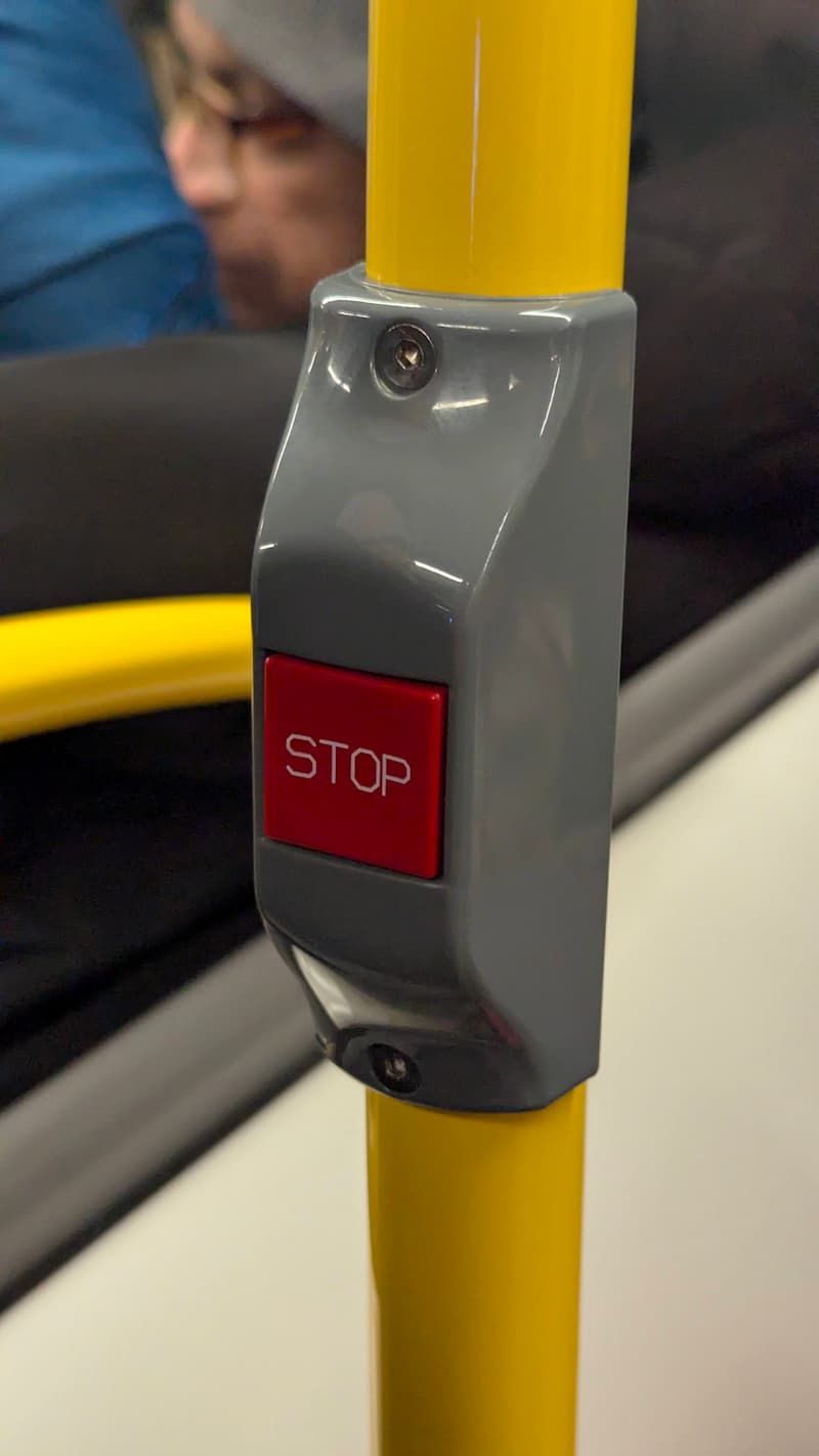 Stop request button in an Eglinton LRT car