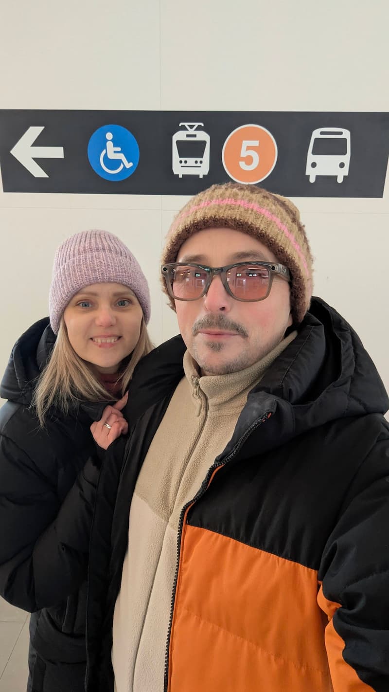 Standing near the Line 5 sign